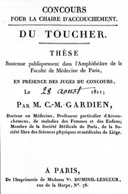 Title Page Of Gardien S Thesis In Competitionfor The Chair Of Obstetrics Napoleon Org