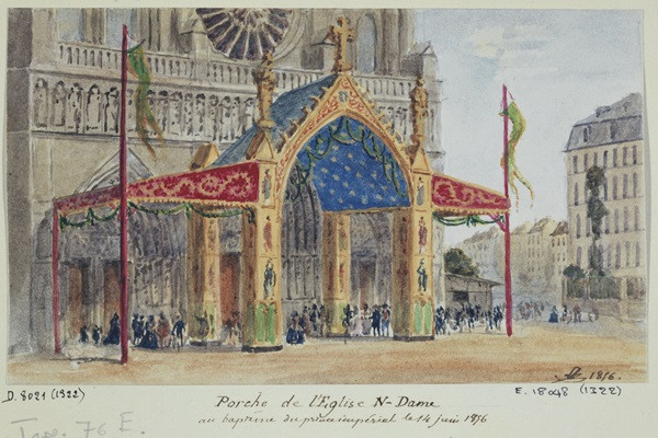 Porche de l’église Notre Dame au baptême du prince impérial le 14 juin 1856